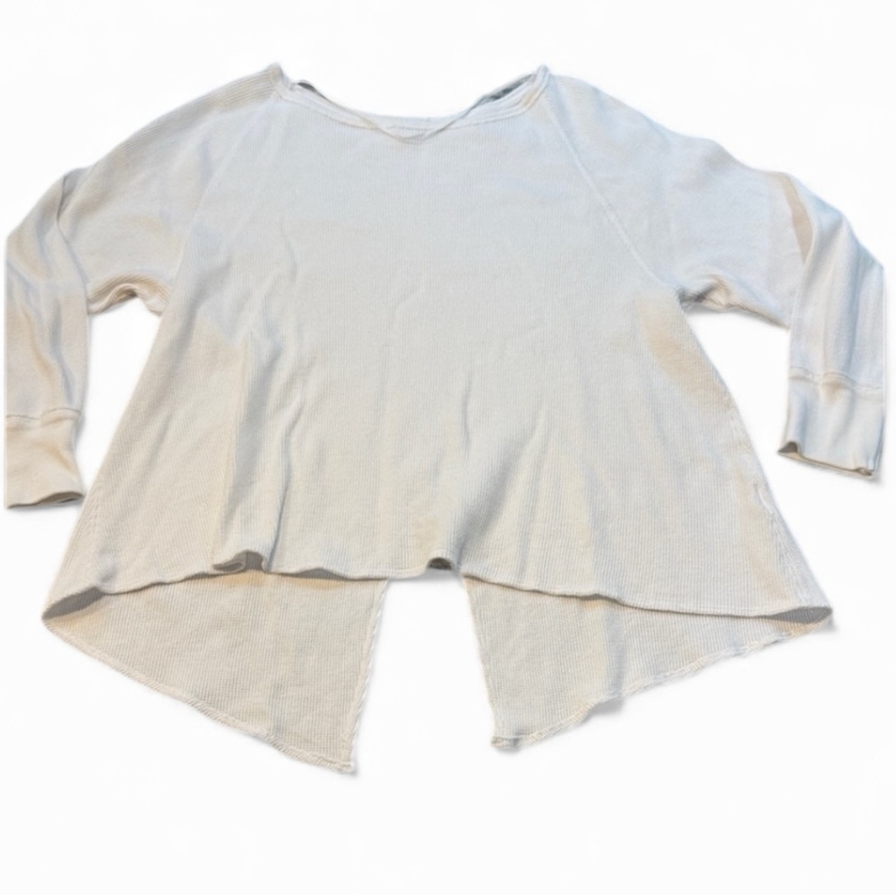 Free People We The Free Ivory Waffle Knit Split Back Thermal Top Small - Picture 2 of 14